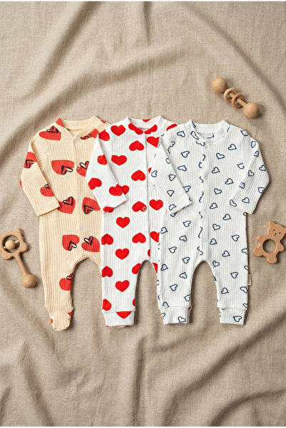 Noone 3-Piece Long Sleeve Booties Baby Sleeping Bag Set - Heart Patterned Sna...