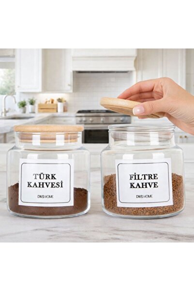 dnshome 2'li Bambu Vakum Kapaklı Etiketli Filtre Kahve & Türk Kahvesi Saklama...