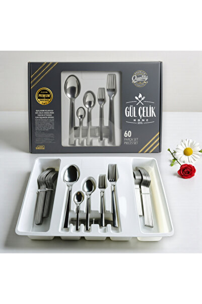 KAVEH طقم ملاعق شوكة مكون من 60 قطعة لـ 12 شخصًا موديل سادة 18/0 علبة عالية ا...