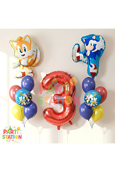 Parti Station Sonic & Tails 3 Yaş Folyo Balon Seti – 13 Parça Doğum Günü Balo...