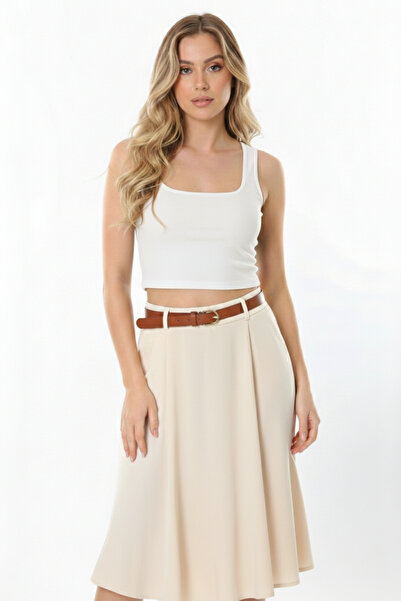 CHEISU Vestă Crop albă - Gât pătrat, mânecă zero, bluză cu nervuri