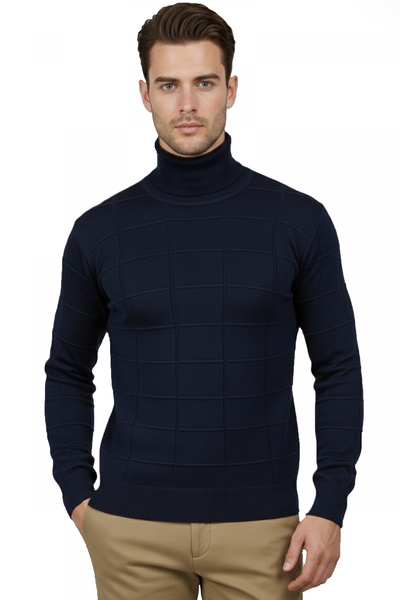 DeepSEA Pulover pentru bărbați, albastru bleumarin, cu model pătrat, cu gât ț...