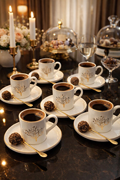 DİBA AVM 12 parça6 kişilik kahve fincanı hayat ağacı desenli lüx kahve fincanı