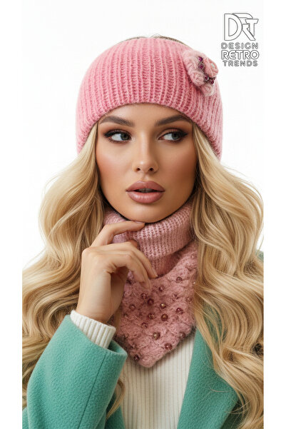 drt tasarım طقم رباط شعر مزين بالخرز باللون الوردي