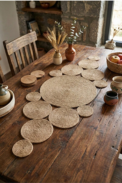 Homever Pointy Doğal Jüt Hasır Runner, 80x30cm, El Yapımı Jüt Halat Salon Seh...