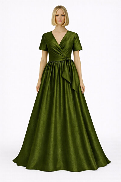 MERT ERKAN Double Breasted Closure & Belted Maxi Taffeta Stylish Dress