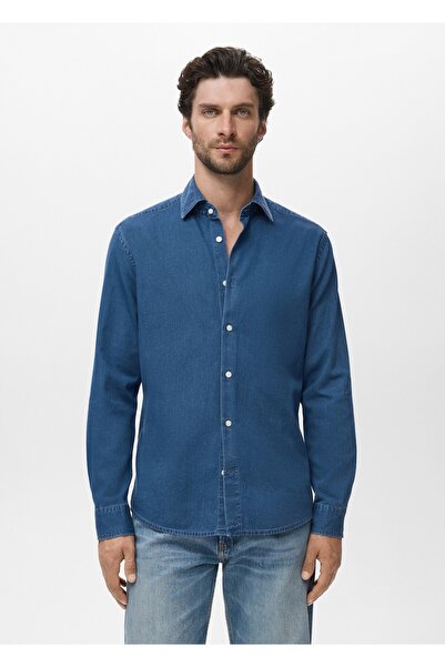 MANGO Man %100 pamuklu chambray gömlek