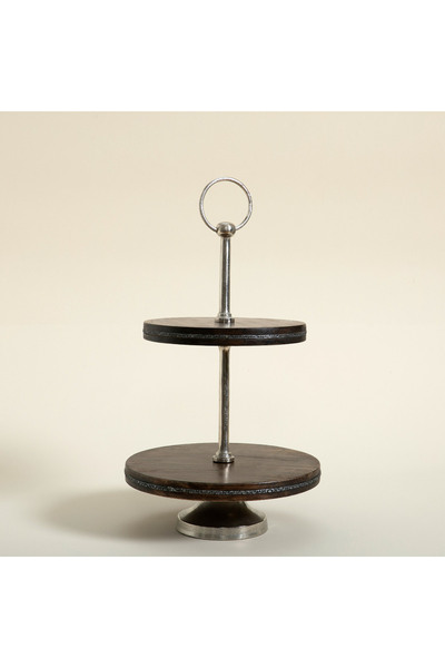 Chakra Metal Bantlı 2 Katlı Kek Standı Natural