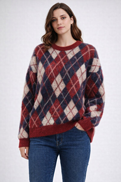 kikiriktekstil Γυναικείο πλεκτό πουλόβερ με καρό ροζ ροζ Wully