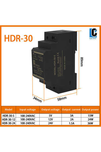 Choice مزود طاقة تبديل HDR-30 LCTC HDR بجهد 12 فولت، بقدرة 15 واط، 30 واط، 60...