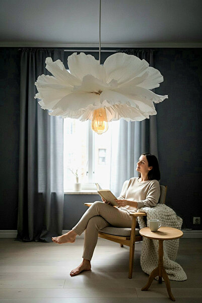 Bubihome Lumi Bloom 40 cm Tasarım Avize-El Yapımı Çiçek Dekoratif Aydınlatma