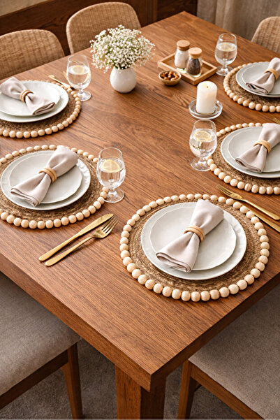 Gogoey Wicker Jute Supla American Service Wooden Bead Jute String American Se...