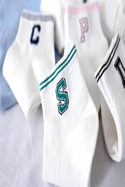 Ozzy Socks 5 Çift Çizgili Harf Kolej Kadın  Çorap