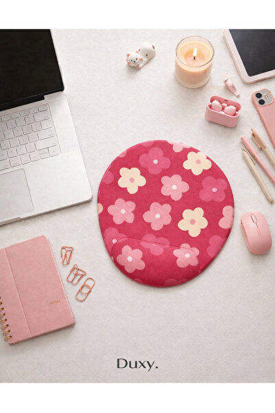 Duxy Çiçek Desenli Bilek Destekli Mouse Pad, Kaymaz Taban, Ev Ofis ve Oyun iç...