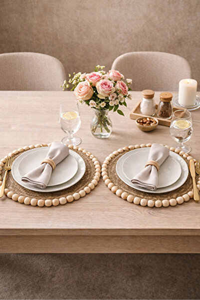 Gogoey طبق تقديم أمريكي من الخيزران والجوت مع خرز خشبي وحبل من الجوت، طقم تقد...