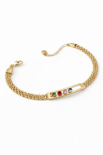 Leo'Stone Özel Seri Renkli Zirkon Taşlı Mess Tasarım Kadın Çelik Bileklik Kel...