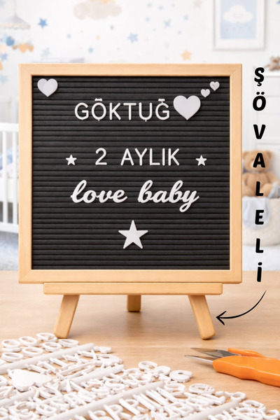 fikirstore Ahşap Şövaleli Ahşap Çerçeveli Özelleştirilebilir Siyah Mesaj Pano...