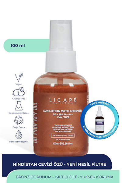 Licape Yüksek Koruma Suya Dayanıklı Işıltılı +50 Faktör Güneş Kremi 100ml