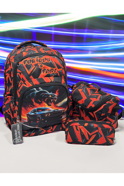 MegiHero Character Patterned Primary School Bag Boy's Primary School Bag Red Car