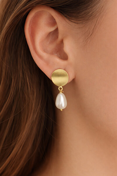 VAOOV Dalgalı Yuvarlak Plaka 14k Altın Kaplama Gerçek Mayorka İnci Küpe