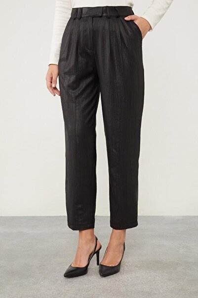 Levidor Black Linen Fabric Carrot Pants