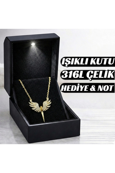 RARİ AKSESUAR Zirkon Taşlı Altın Kaplama Solmaz Kararmaz Melek Kolye - Işıklı...