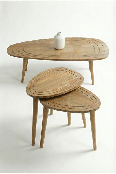 BAUPOR Doğal Ahşap Zigon Sehpa ve Orta Sehpa, Masif 2'li Set ve Orta Sehpa, M...