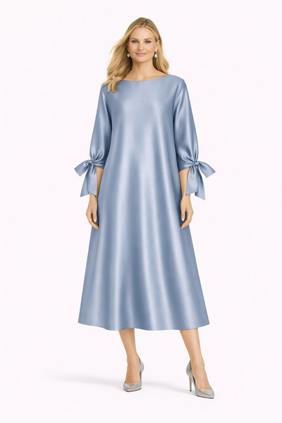 MERT ERKAN Oversized Midi Stylish Satin Dress with Sleeve Mouth Tie Detail
