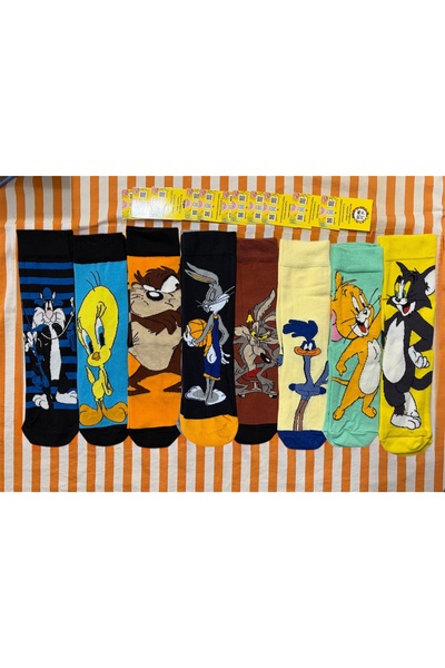 AL Bİ 90LIK Pachet de 8 șosete din bumbac și colorate cu model eroi din desen...