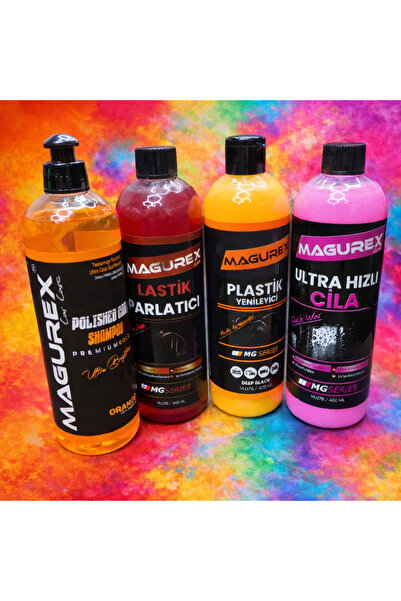 MAGUREX 4'LÜ BAKIM SETİ(POLISHED CAR SHAMPOO+LASTİK PARLATICI+PLASTİK YENİLEY...