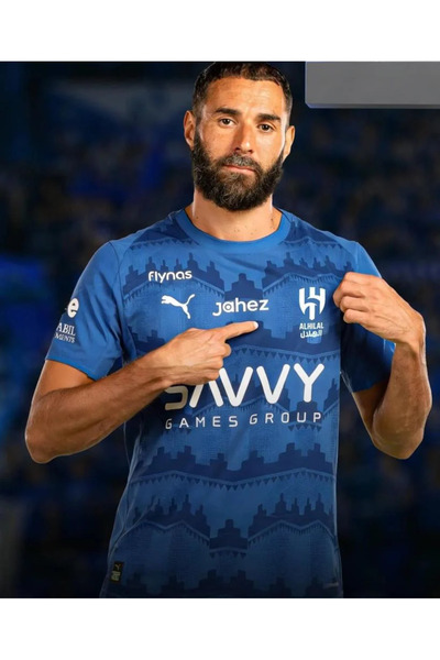 NO N4ME بنزيما - تيشيرت الهلال للاعب بنزيما مطبوع من الخلف - تيشيرت الاساسي ي...