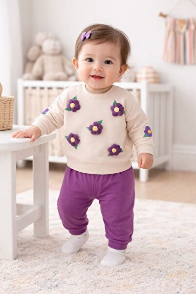yukobaby bebeğiniz için en doğalı Baby Girl Embossed Floral Fuchsia Top and B...