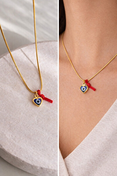 Arsaley Collection Kalpli Nazar Boncuklu & Kurdela Detaylı Altın Kaplama Çeli...