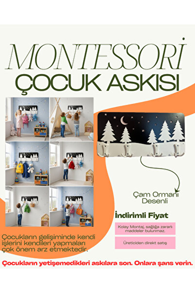 Ks wood design Premium Montessori Katmanlı Çocuk Odası Askılığı - ÇAM ORMANI ...