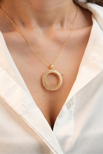 Kiriş Gümüş 925 Ayar Gümüş Yarım Altın Takmak İçin Kadın Gümüş Kolye (Altın Y...