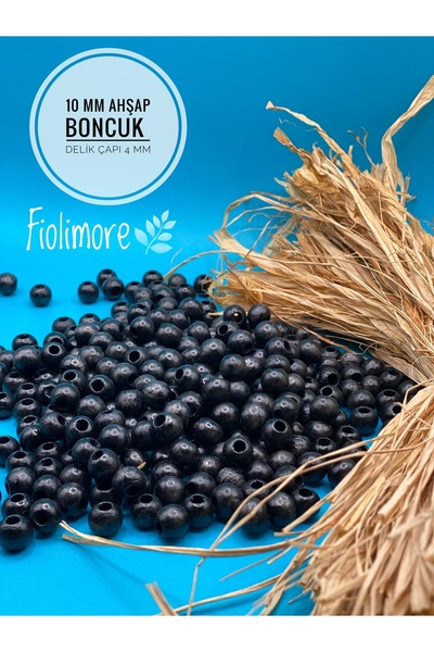 Fiolimore 10 mm Siyah Ahşap Boncuk(50 Gr 135 Adet)Geniş Delik Çapı4mm Makrome...
