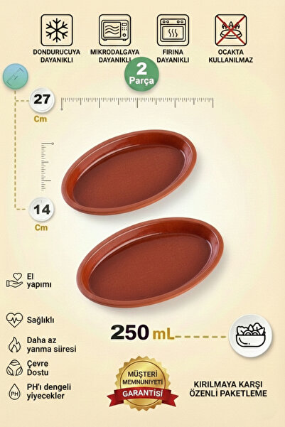 HerşeyTopraktan Toprak Güveç Tava Kremit Içi Doğal Sırlı (27x12 Cm) Oval Kayı...