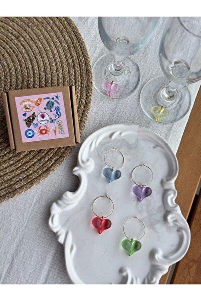 PEONY peonyofficiall Kalp Kadeh Süsü 6'lı Kadeh İşaretleyici Set Gold Renkli ...