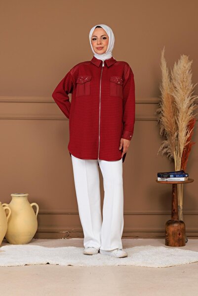 Moodbasic TAŞ DETAYLI FERMUARLI KAPİTONE GÖMLEK