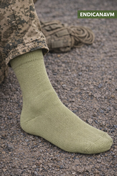 DreamSpectrum Askeri Uzun Haki Havlu Kışlık Çorap - Havlu Yeşil Kışlık Çorap