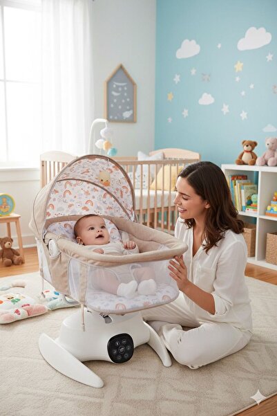 BabyHope Otomatik Sallanır Kumandalı Ana Kucağı/ Beşik Gri Elektrikli Beşik v...