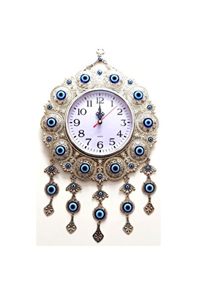 etteminönütoptanticaret Silver Plated Wall Clock with Evil Eye Beads, Does No...