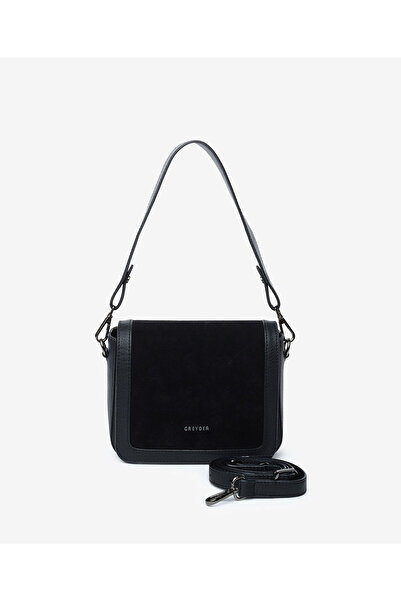 Greyder Дамска черна чанта от естествена кожа с презрамка 5K2CN68695