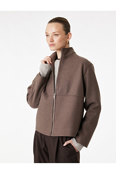 Koton Long Sleeve Zippered Mock Neck Cashmere Jacket