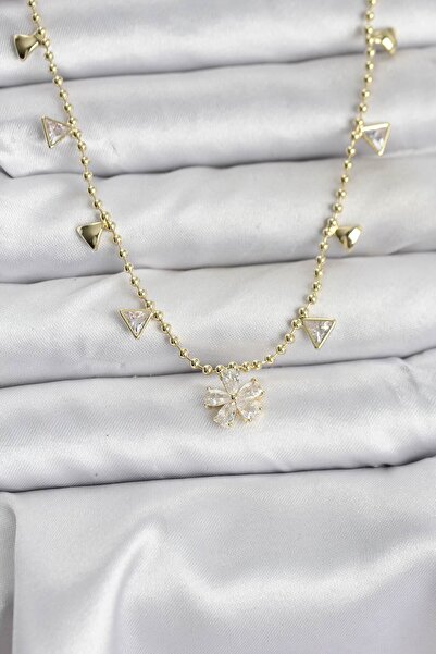 Skygo قلادة نسائية من النحاس بلون ذهبي مرصعة بحجر الزركون على شكل زهرة - TJ-B...