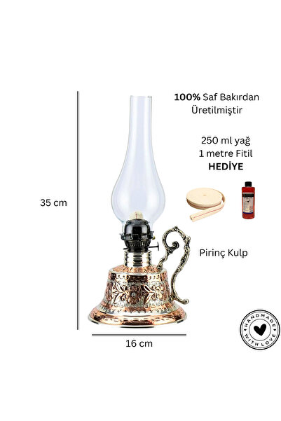 COPPERMALL HANDMADE Bakır Gaz Lambası El Yapımı Büyük Boy 700 ml Yağ Kapasitesi