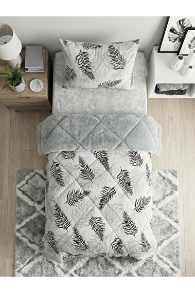 Çetinhome طقم لحاف ويلسوفت منقوش لشخص واحد (بدون ملاءات) لون رمادي