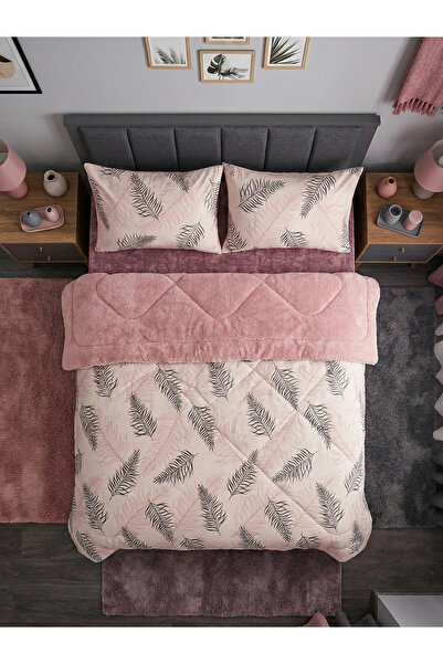 Çetinhome طقم لحاف ويلسوفت منقوش مزدوج (بدون ملاءات) وردة أوراق الشجر