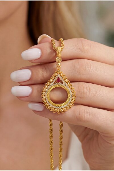 FerizZ Çeyrek Çerçeveli Kolye Ucu Altın Kaplama TGR-645