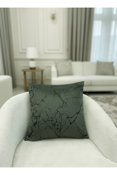 Brillant 2'li Kadife Kırlent Yastık Kılıfı Haki Yeşil -Mermer Desenli (45X45)